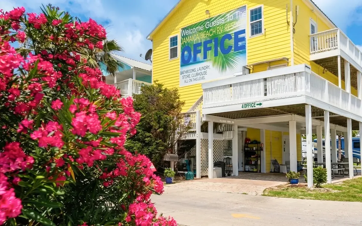 Jamaica Beach RV Resort office — Salty Karts pickup location